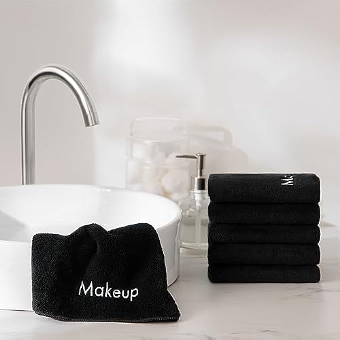 Arkwright, LLC ARKWRIGHT MAKEUP TOWELS - PACK OF 6 - ULTRA SOFT & GENTLE MICROFIBER CORAL FLEECE WASHCLOTH FACE MAKE UP REMOVER, REUSUABLE ERASER CLOTH ESSENTIALS FOR HOSTS & ARTISTS, 13 X 13 IN, BLACK - Image 4
